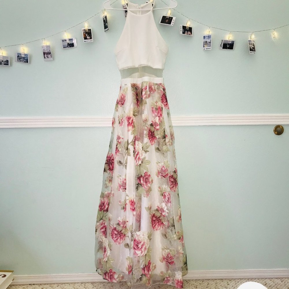 Floral Mock Two-Piece Prom Dress